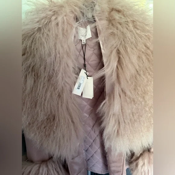NWT Cinq a sept Blair baby pink Mongolian fur coat - Picture 10 of 10